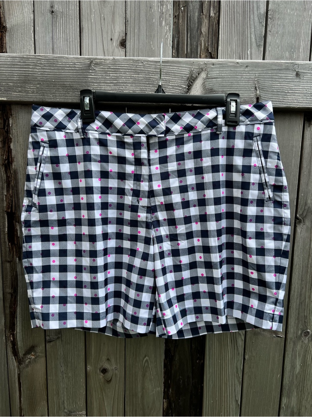 Lady Hagen East Hampton Pink Dotted Navy & White Plaid Shorts